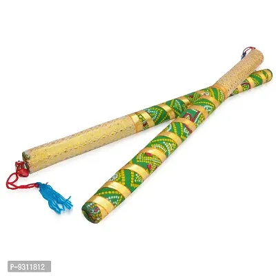 Saudeep India Dandiya Bandhni Decorated Wooden Garba Sticks for Navratri Celebration Garba Dandiya Sticks for Men Women Kids (Multicolor, 1.7 cm Diameter x 36 cm Length) (Pack of 10)