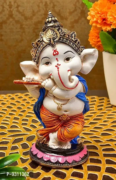 SAUDEEP INDIA Resin Ganesh Idol, Standard, Blue, Orange, Pack of 4-thumb3