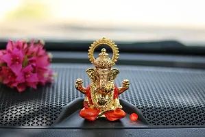 Saudeep India Handcrafted Resine Little Ganesh Sculpture | Showpiece for Home  Office Decor (Ganesha Gold-Red)-thumb1