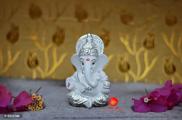 Saudeep India, Handcrafted Resine Little Ganesh Sculpture | Showpiece for Home  Office Decor (Silver Ganesh)-thumb0