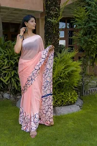 Saudeep India Women's Satin Silk Abstract Floral Print Saree With Blouse Piece(Pink)-thumb3