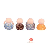 Saudeep India Cute Hand Painted Set of 4 Small Buddha Monks Idol for Shelf Showpiece, Car Dash Board Decor-thumb4