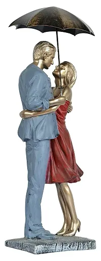 Saudeep India Trading Corporation Polyresin and Metal Love Couple with Umbrella for Boys and Girls (12 x 9 x 40 cm, Silver and Black )-thumb1