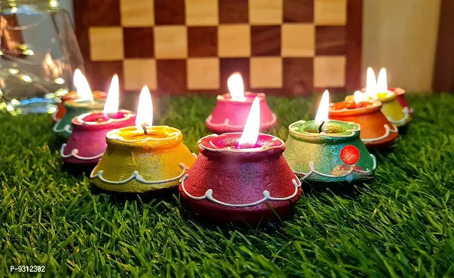 Saudeep India Traditional Handmade Decoative Clay Matki Diyas/Colourful Diwali Diya Set For Decoration (10)-thumb0