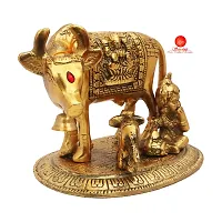 Saudeep India Kamdhenu Cow with Calf  Krishna Brass God Figure Showpiece Decor-thumb4