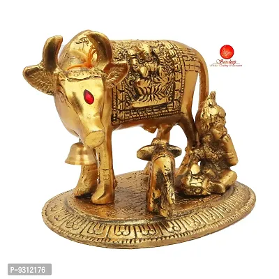 Saudeep India Kamdhenu Cow with Calf  Krishna Brass God Figure Showpiece Decor-thumb5