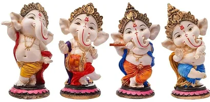 SAUDEEP INDIA Resin Ganesh Idol, Standard, Blue, Orange, Pack of 4-thumb1