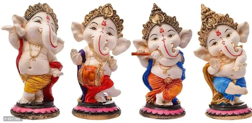 SAUDEEP INDIA Resin Ganesh Idol, Standard, Blue, Orange, Pack of 4-thumb2