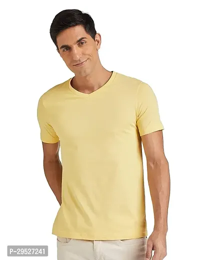 Stylish Yellow Polyester Blend Solid Half Sleeve V Neck Tees For Men