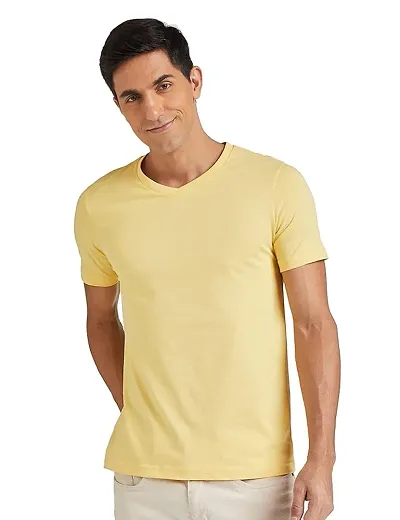 Stylish Blend Solid Half Sleeve V Neck Tees For Men