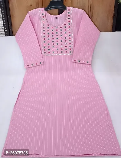 Stylish Pink Cotton Straight Striped Stitched Kurti For Women, Pack Of 1