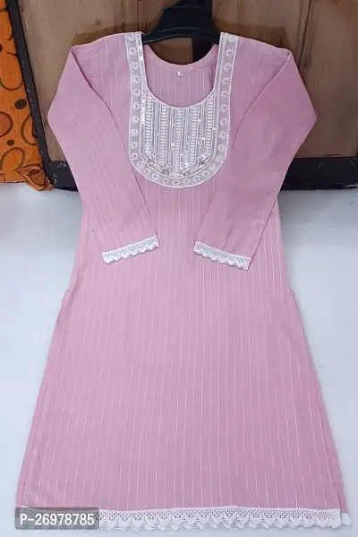 Stylish Pink Cotton Straight Striped Stitched Kurti For Women, Pack Of 1-thumb0