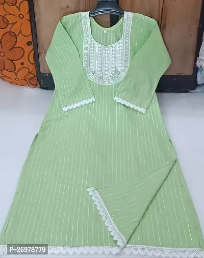 Stylish Green Cotton Straight Striped Stitched Kurti For Women, Pack Of 1-thumb0