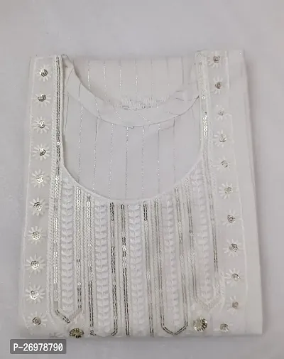 Stylish White Cotton Straight Striped Stitched Kurti For Women, Pack Of 1-thumb3