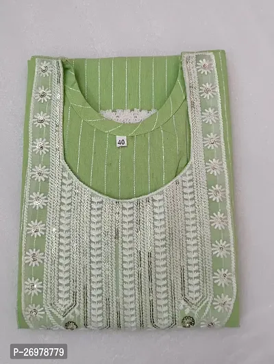 Stylish Green Cotton Straight Striped Stitched Kurti For Women, Pack Of 1-thumb2