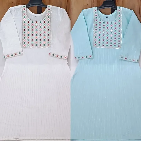 Stylish Cotton Straight Printed Kurti - Pack Of 2