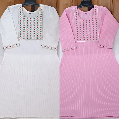 Stylish Cotton Straight Printed Kurti - Pack Of 2