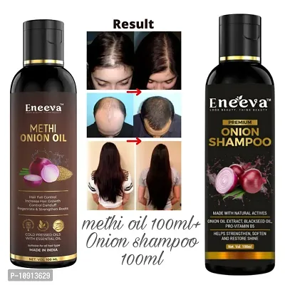 Eneeva Onion Methi Hair Oil and Red Onion Hair Shampoo for Hair Growth Oil - Pack Of 2, 100 ml each-thumb0