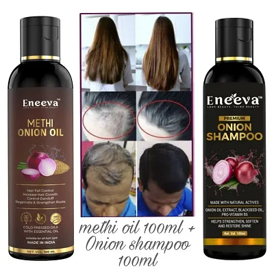 Eneeva Onion Methi Hair Oil and Red Onion Hair Shampoo for Hair Growth Oil - Pack Of 2, 100 ml each