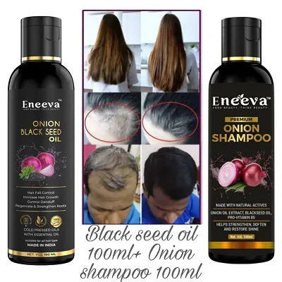 Eneeva Onion Black Seed Hair Oil and Red Onion Hair Shampoo for Hair Growth Oil - Pack Of 2, 100 ml each