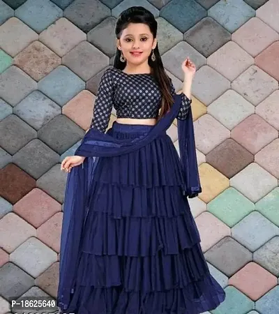 Classic Net Embroidered Lehenga Cholis with Dupatta for Kids Girls-thumb0