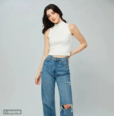 Women Ribbed High neck cropped tops