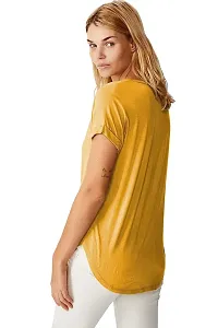 Yellow Solid High Low Hem Cotton Oversized Tee-thumb1