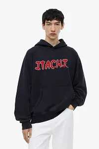 Mens Black Itachi Graphic Print Oversized Hoodie-thumb1