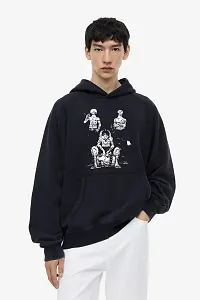 Mens Black Mecha Graphic Print Oversized Hoodie-thumb1