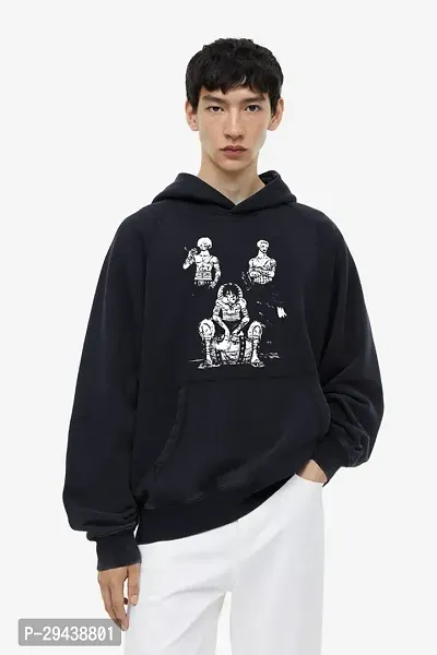 Mens Black Mecha Graphic Print Oversized Hoodie-thumb2