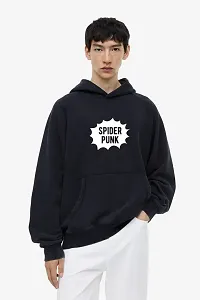 Mens Black Spider Punk Graphic Print Oversized Hoodie-thumb1