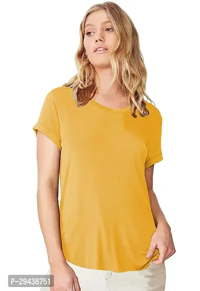 Yellow Solid High Low Hem Cotton Oversized Tee-thumb0