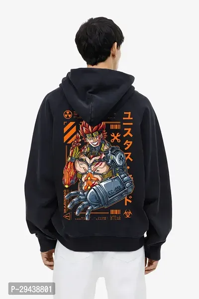 Mens Black Mecha Graphic Print Oversized Hoodie-thumb0