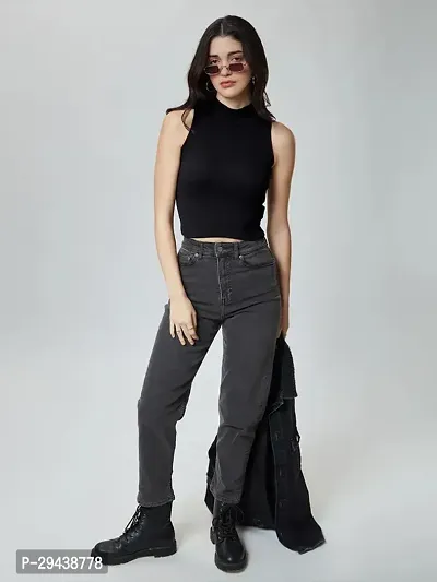 Women Ribbed Highneck Cropped Tops