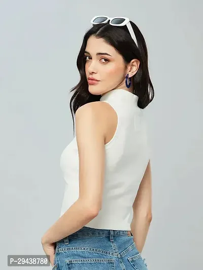 Women Ribbed High neck cropped tops-thumb2