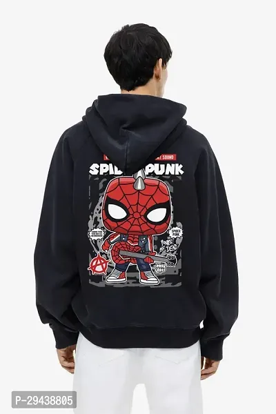 Mens Black Spider Punk Graphic Print Oversized Hoodie-thumb0