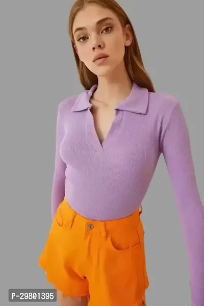 Casual Solid Women Purple Top-thumb4