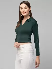 Casual Self Design Women Dark Green Top-thumb2