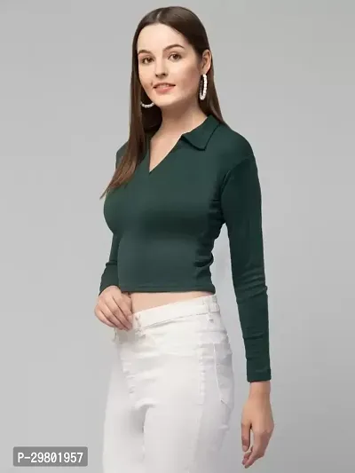 Casual Self Design Women Dark Green Top-thumb3