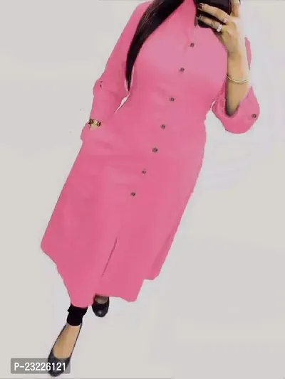 Women's Classy Glamorous Self Designed Knee Long Khadi Kurti Pink-thumb0