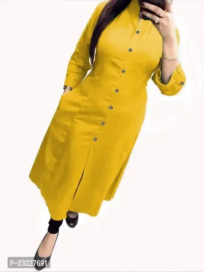 Women's Classy Glamorous Self Designed Knee Long Khadi Kurti Yellow-thumb0