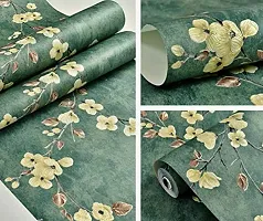 Pack Of 1  Self Adhesive Decorative Peel Stick Sea Green Waterproof Floral Wallpaper PVC Vinyl DIY Wall Stickers 45x500 cm (Green Floral)-thumb2