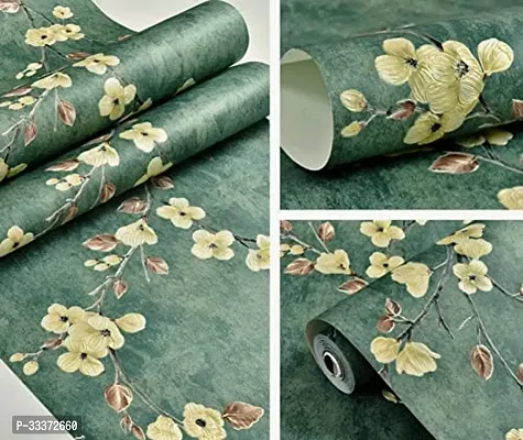 Pack Of 1  Self Adhesive Decorative Peel Stick Sea Green Waterproof Floral Wallpaper PVC Vinyl DIY Wall Stickers 45x500 cm (Green Floral)-thumb3