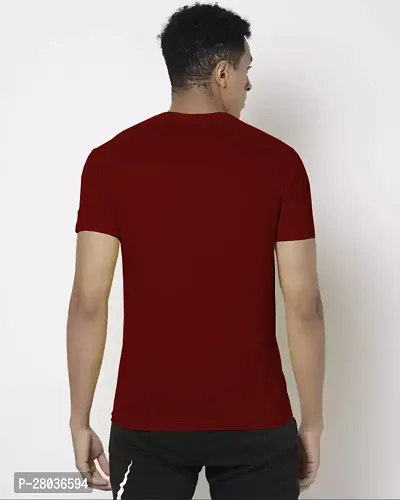 Stylish Maroon Cotton Blend Solid Half Sleeve Round Neck Tees For Men-thumb2