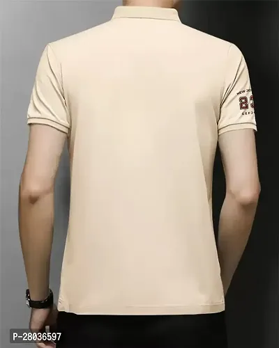 Stylish Beige Cotton Blend Printed Half Sleeve Polos For Men-thumb3