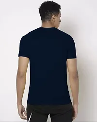 Stylish Navy Blue Cotton Blend Solid Half Sleeve Round Neck Tees For Men-thumb1