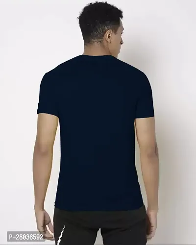 Stylish Navy Blue Cotton Blend Solid Half Sleeve Round Neck Tees For Men-thumb2