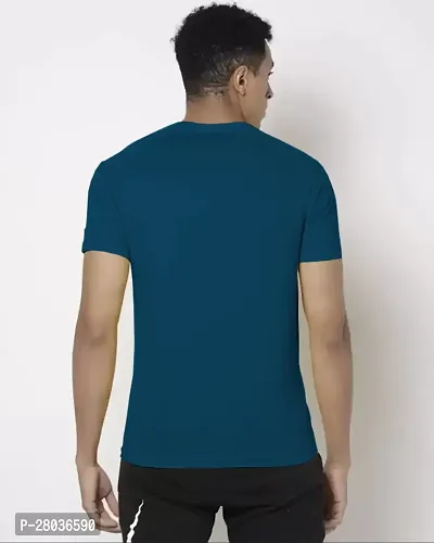 Stylish Blue Cotton Blend Solid Half Sleeve Round Neck Tees For Men-thumb2