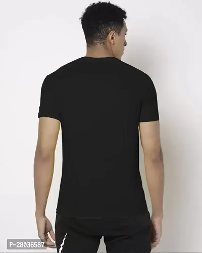 Stylish Black Cotton Blend Solid Half Sleeve Round Neck Tees For Men-thumb2