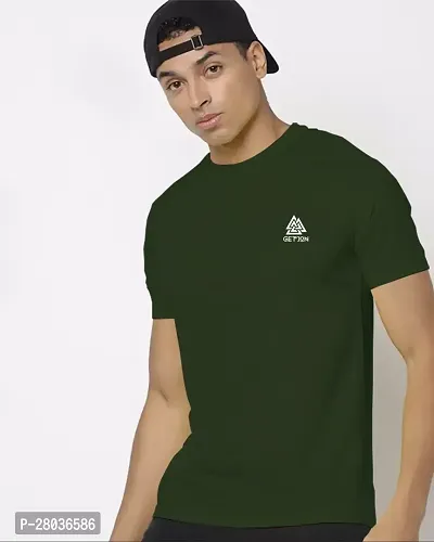 Stylish Green Cotton Blend Solid Half Sleeve Round Neck Tees For Men